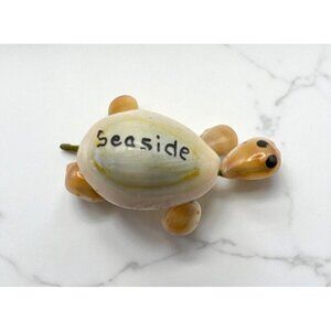 Vintage Sea Shell Turtle Brooch Seaside Souvenir Pin Beach Boho Glossy